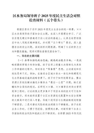 区水务局领导班子2025年度民主生活会对照检查材料（五个带头）20260130