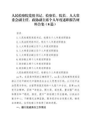 人民检察院党组书记、检察长、院长、人大常委会副主任、政协副主席个人年度述职报告材料合集（8篇）