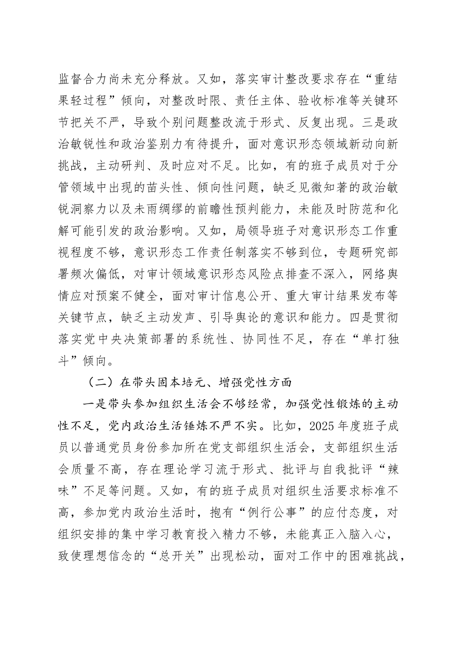 审计局领导班子2025年度民主生活会对照检查材料20260128_第2页