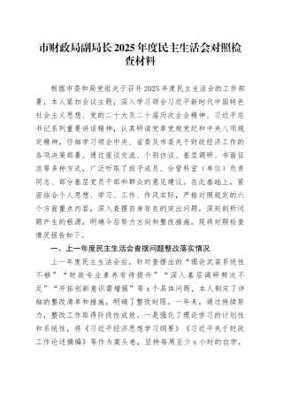 市财政局副局长2025年度民主生活会对照检查材料20260128