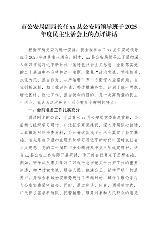 市公安局副局长在县公安局领导班子2025年度民主生活会上的点评讲话20260121