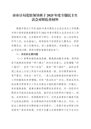 市审计局党组领导班子2025年度专题民主生活会对照检查材料20260204