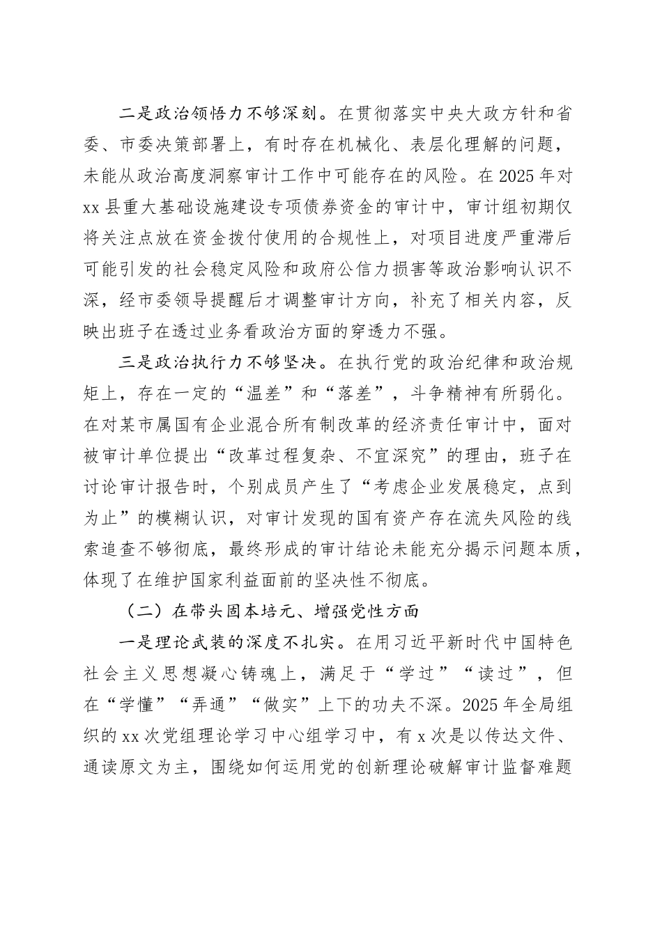 市审计局领导班子2025年度民主生活会对照检查材料（带案例）20260116_第2页