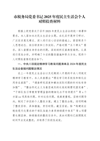 市税务局党委书记2025年度民主生活会个人对照检查材料20260204