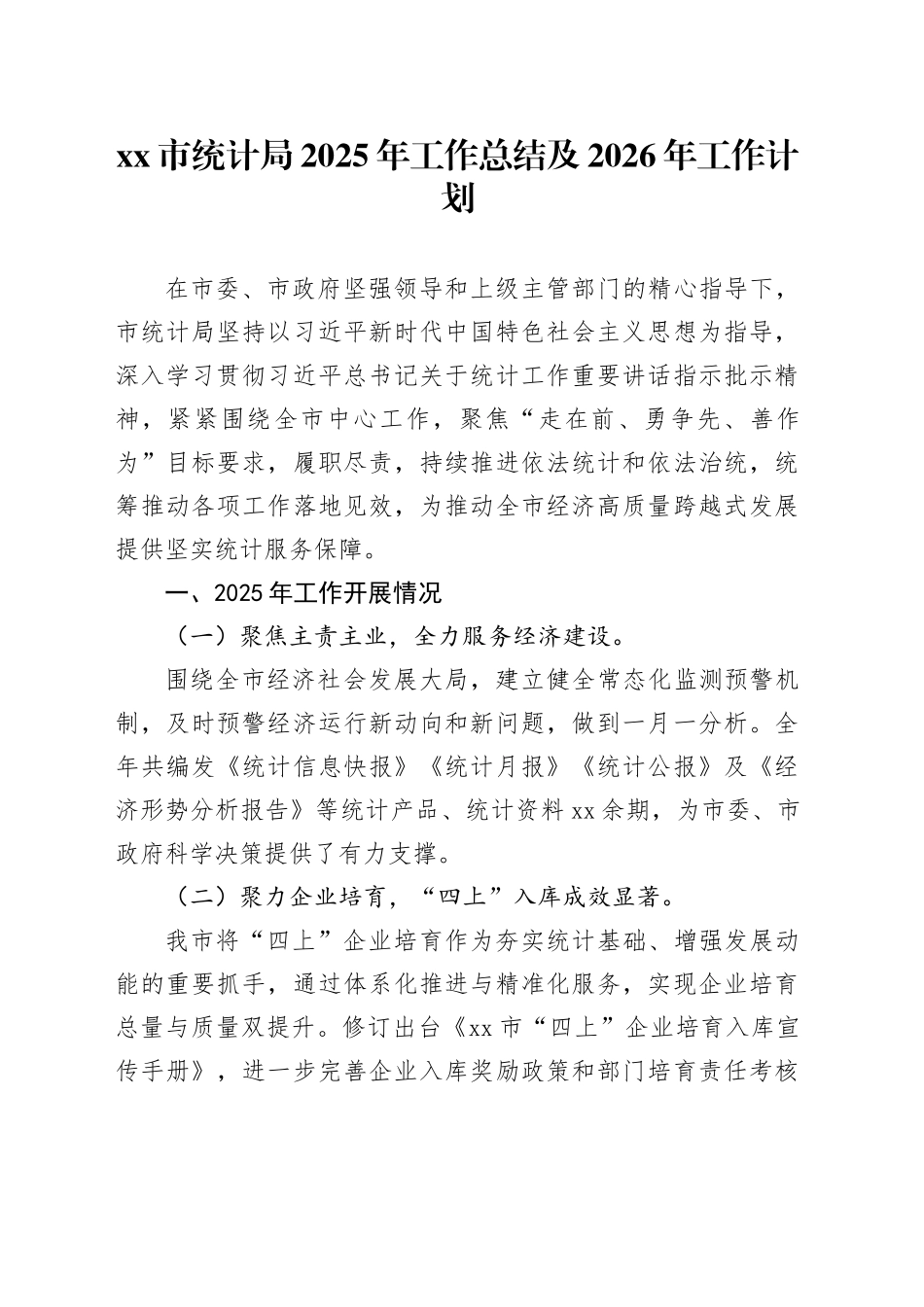 市统计局2025年工作总结及2026年工作计划_第1页