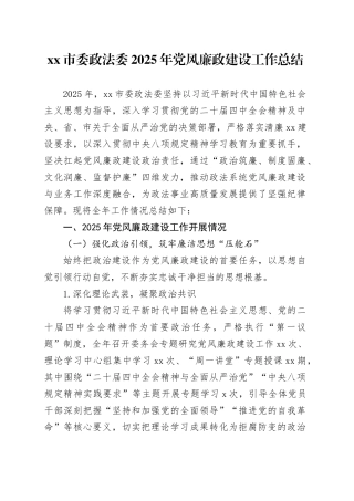 市委政法委2025年党风廉政建设工作总结