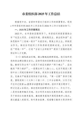 市委组织部2025年工作总结