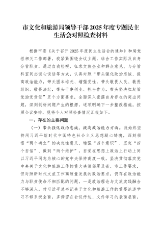 市文化和旅游局领导干部2025年度专题民主生活会对照检查材料20260116