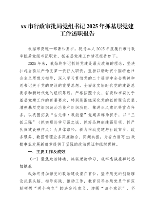 市行政审批局党组书记2025年抓基层党建工作述职报告