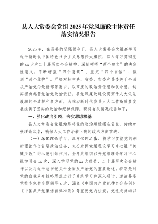 县人大常委会党组2025年党风廉政主体责任落实情况报告