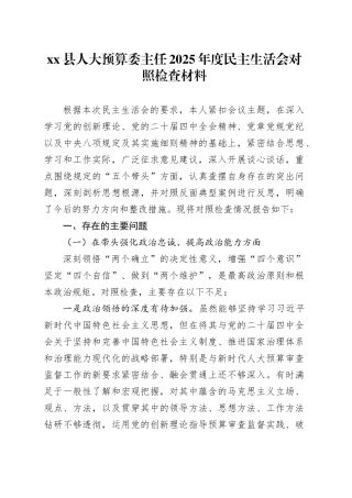 县人大预算委主任2025年度民主生活会对照检查材料