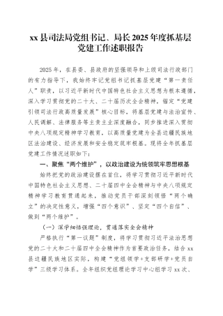 县司法局党组书记、局长2025年度抓基层党建工作述职报告