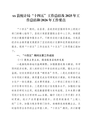 县统计局“十四五”工作总结及2025年工作总结和2026年工作要点