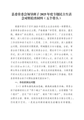 县委常委会领导班子2025年度专题民主生活会对照检查材料（五个带头）20260128