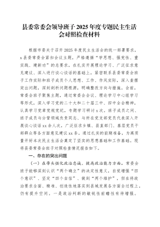 县委常委会领导班子2025年度专题民主生活会对照检查材料20260128