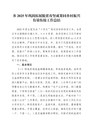 乡2025年巩固拓展脱贫攻坚成果同乡村振兴有效衔接工作总结