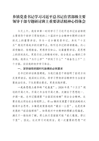 乡镇街道党委书记学习习近平总书记在省部级主要领导干部专题研讨班上重要讲话精神心得体会