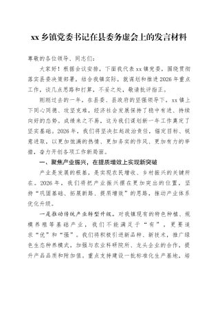 乡镇街道党委书记在县委务虚会上的发言材料