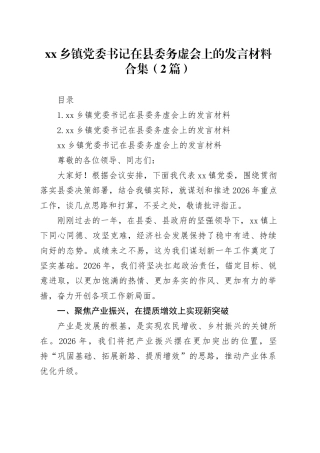 乡镇街道党委书记在县委务虚会上的发言材料合集（2篇）