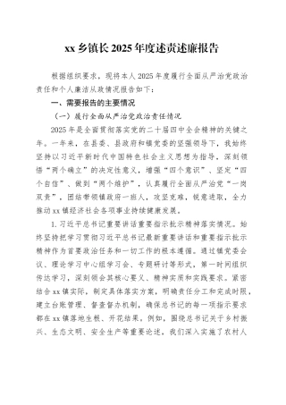 乡镇街道长2025年度述责述廉报告