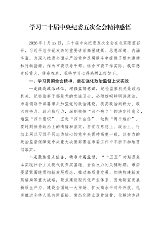 学习二十届中央纪委五次全会精神感悟