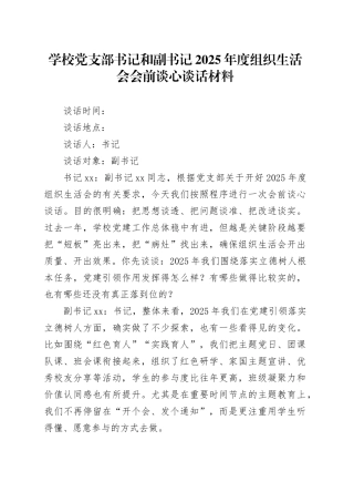 学校党支部书记和副书记2025年度组织生活会会前谈心谈话材料20260204