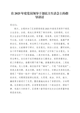 在2025年度党员领导干部民主生活会上的指导讲话20260204