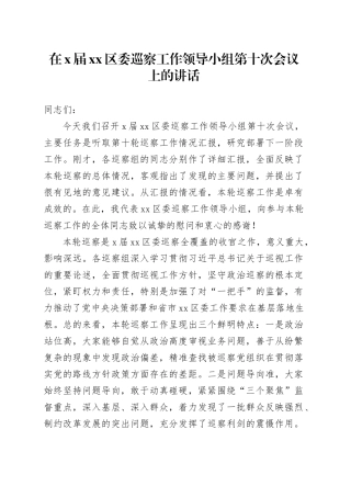 在X届区委巡察工作领导小组第十次会议上的讲话