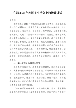 在局2025年度民主生活会上的指导讲话20260204