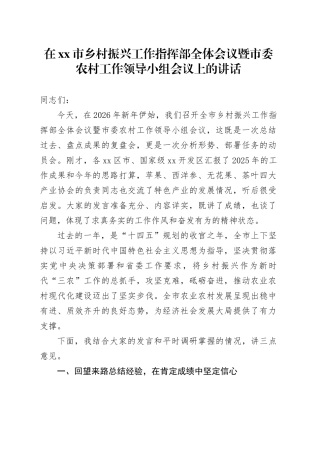 在市乡村振兴工作指挥部全体会议暨市委农村工作领导小组会议上的讲话_1