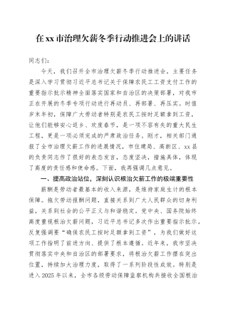在市治理欠薪冬季行动推进会上的讲话