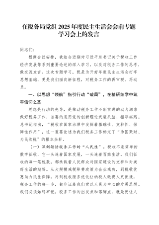 在税务局党组2025年度民主生活会会前专题学习会上的发言20260123