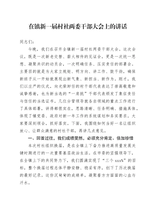 在镇新一届村社两委干部大会上的讲话
