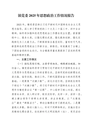 镇党委2025年思想政治工作情况报告