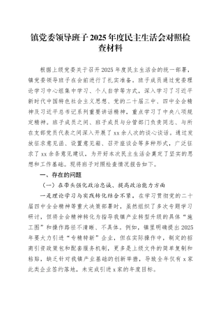 镇党委领导班子2025年度民主生活会对照检查材料20260204
