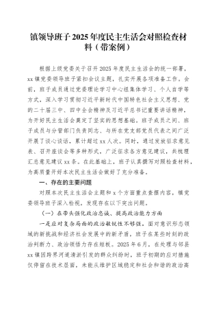 镇领导班子2025年度民主生活会对照检查材料（带案例）20260130