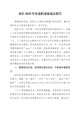 镇长2025年度述职述廉述法报告