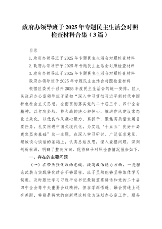 政府办领导班子2025年专题民主生活会对照检查材料合集（3篇）20260121