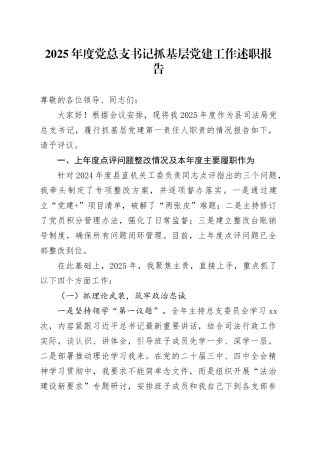 2025年度党总支书记抓基层党建工作述职报告
