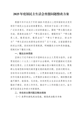 2025年度镇民主生活会查摆问题整改方案20260211