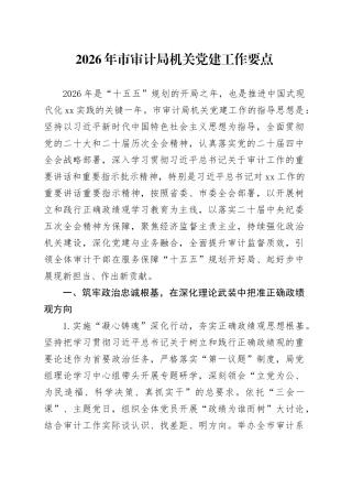 2026年市审计局机关党建工作要点