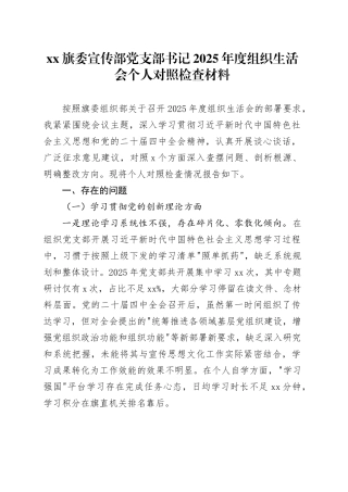 XX旗委宣传部党支部书记2025年度组织生活会个人对照检查材料20260304