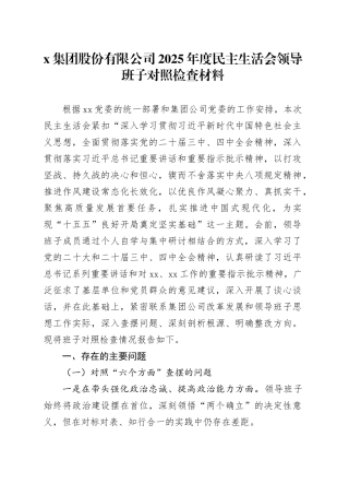 X集团股份有限公司2025年度民主生活会领导班子对照检查材料20260206