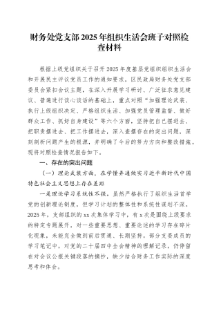 财务处党支部2025年组织生活会班子对照检查材料20260211