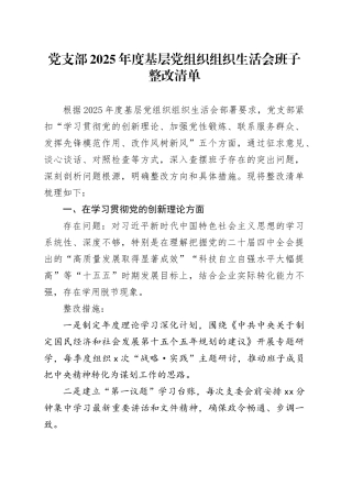 党支部2025年度基层党组织组织生活会班子整改清单20260302