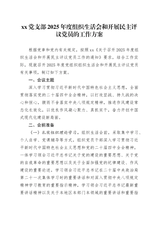 党支部2025年度组织生活会和开展民主评议党员的工作方案20260211