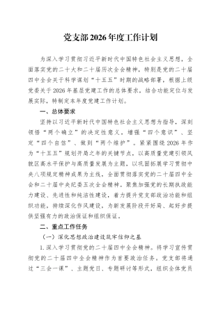 党支部2026年度工作计划