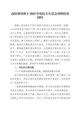 高校领导班子2025年度民主生活会对照检查材料20260224