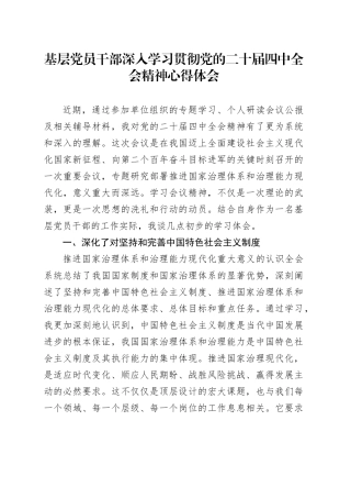 基层党员干部深入学习贯彻党的二十届四中全会精神心得体会