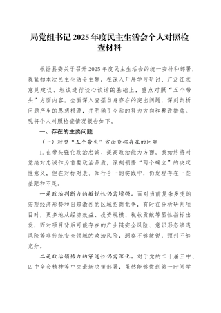 局党组书记2025年度民主生活会个人对照检查材料20260211